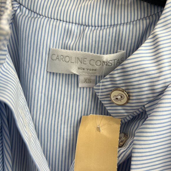 $395 Caroline Constas Blue White Pinstripe Adrie Poplin Pleated Blouse size XS - Picture 10 of 11